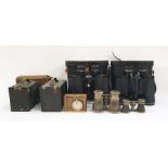 Pathescope binoculars, another pair of binoculars, opera glasses, vintage cameras, etc., bought as