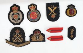 Collection of military bullion badges including Royal Horse Guards, Rifle Brigade and Royal Navy