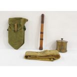 WWI trench art tea caddy with Royal Artillery cap badge to side, shell case dated 1917, webbing belt