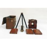Vintage plate camera, labelled 1907 BB Instantograph patent within original box with tripod and