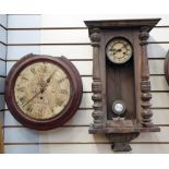 Two wall clocks, one in mahogany circular case (for restoration) (2)