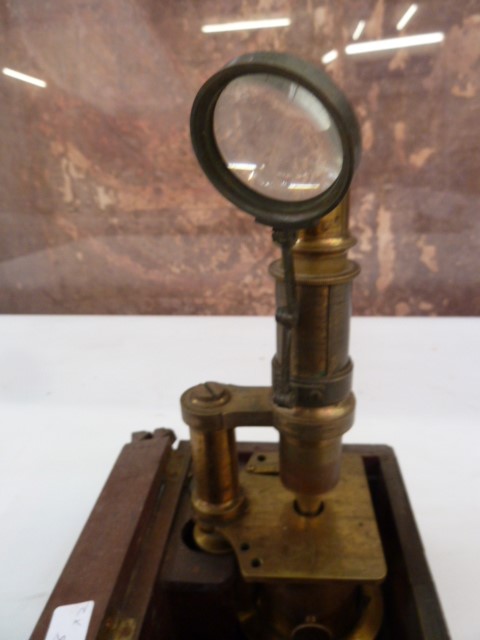 Brass microscope in mahogany case and selection of microscope slides Condition ReportPlease see - Image 2 of 3
