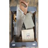 Selection of hand tools to include Spear & Jackson box saw, Record No.3 plane in box, William