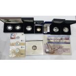 Collection of military related silver coins and ingots to include 1 x D-Day £5 coin, 1 x George &