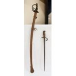 19th century French light cavalry sabre and 19th century French chassepot bayonet dated 1877 (2)