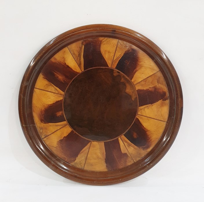 19th century circular treen tray with satinwood inlay and moulded rim