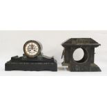 Black slate cased mantel clock with Roman numerals to the enamel chapter ring and a black slate