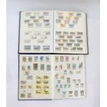 Three boxes comprising three stock books of thematic stamps of trains, boats, flowers, birds, etc, a