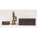 Brass microscope in mahogany case and selection of microscope slides Condition ReportPlease see