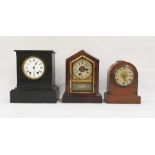 Three assorted mantel clocks including black slate example with French movement and Roman numerals