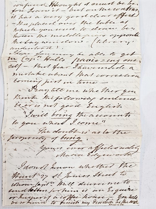 Letters from Maria Edgeworth including My Dearest Mary dated October 4th 1834 from Edgeworth's Town, - Image 3 of 5