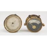 Brass-cased amp and volt meter and further gauge marked 'J Hicks of London' (2)