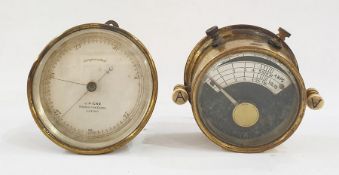 Brass-cased amp and volt meter and further gauge marked 'J Hicks of London' (2)