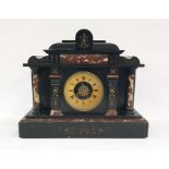 Black slate and rosso marble mantel clock in the Greco-Roman architectural taste with Roman numerals
