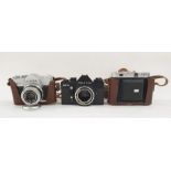Praktica EE2 camera body, Aires Penta 35 camera, and one other (3)