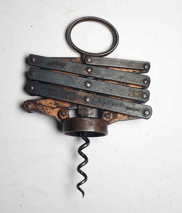 19th century concertina corkscrew stamped Heeley & Sons Makers, Wier's Patent 12804, 26 Septr 1884