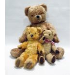 Chad Valley style plush bear, Merrythought style bear and an oversized plush bear in golden