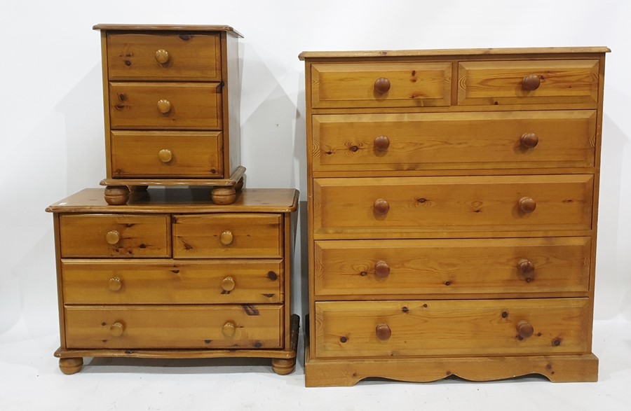 20th century pine bedroom furniture to include chest of two short over four long drawers, bedside