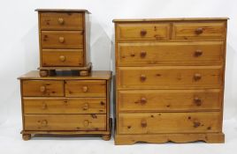 20th century pine bedroom furniture to include chest of two short over four long drawers, bedside