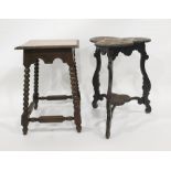 Two carved oak side tables, one on bobbin turned supports and the legs united by turned and block