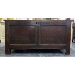 18th century and later oak coffer with two plain panels to the front, on simple stile supports,