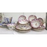 19th century porcelain teaset, handpainted with pink and gilt borders and handpainted floral