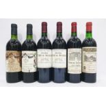 Six bottles of various Bordeaux wines including Chateau Bel Orme 1979, Grand Cru Classe Chateau La