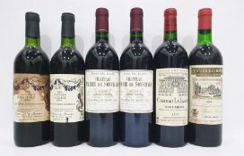 Six bottles of various Bordeaux wines including Chateau Bel Orme 1979, Grand Cru Classe Chateau La