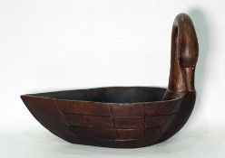 Carved hardwood bowl in the form of a swan