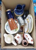 Mixed lot of ceramics and flatware plus pewter beer mug and pair of pottery models, King Charles