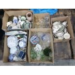 Quantity of assorted ceramics, glassware including part tea sets, tureens, hors d'oeuvres dishes,