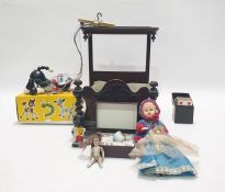 Boxed Pelham puppet 'Cat', miniature celluloid doll, miniature bisque doll and a doll's half-