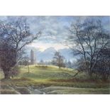 Michael Pettersson Watercolour drawing "Freston Tower", landscape with tower, labelled verso, 39cm x