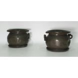 Pair of 18th century pewter planters with handles (2)