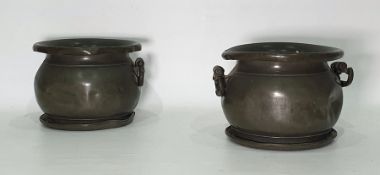 Pair of 18th century pewter planters with handles (2)