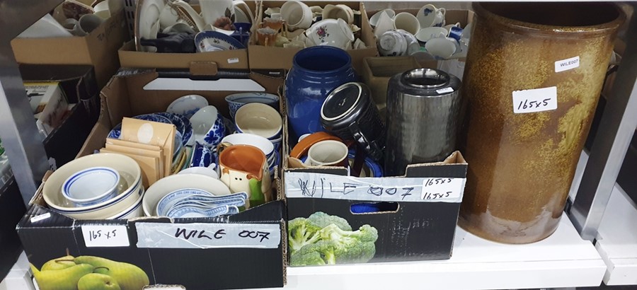 Four boxes assorted ceramics to include cups, storage jars, large bowls, a ceramic chicken egg - Image 2 of 2