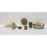 Large collection of onyx and marble stone eggs, a marble and onyx bowl, drinking cups, balls, etc (1