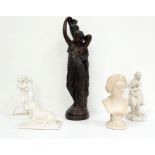 19th century Parianware figurine signed G.Cocser?, figure of a lady holding a rose, together with