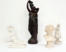 19th century Parianware figurine signed G.Cocser?, figure of a lady holding a rose, together with