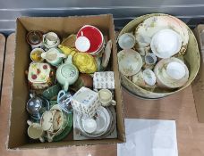 One box of mixed ceramics including yellow teapot in the form of the Old Lady who lived in a Shoe,