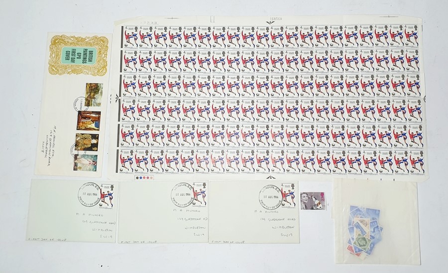 Sheet of 1966 World Cup stamps and other loose stamps, etc