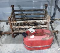 Vintage petrol can, a 7lb weight and a cast iron fire grate (3)