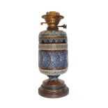 19th century Doulton Lambeth patent stoneware oil lamp decorated with stylised relief decoration