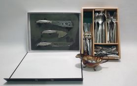 Assortment of stainless steel cutlery and a luxury cheese board and knife set