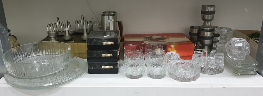 Collection of 1960's textured glass items to include bowl, drinking glasses, cakestands, candle