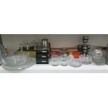 Collection of 1960's textured glass items to include bowl, drinking glasses, cakestands, candle