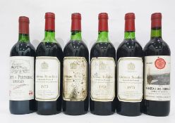 Six assorted bottles of red wine including four bottles Chateau Beaulieu 1975, Lalande-de-Pomerol,