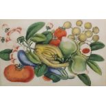 20th century Chinese school Pair watercolours on rice paper Still life studies of fruit and flowers,