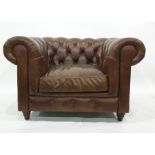 John Lewis brown leather button-back armchair