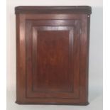 19th century mahogany wall-hanging corner cupboard with moulded cornice, single panelled door